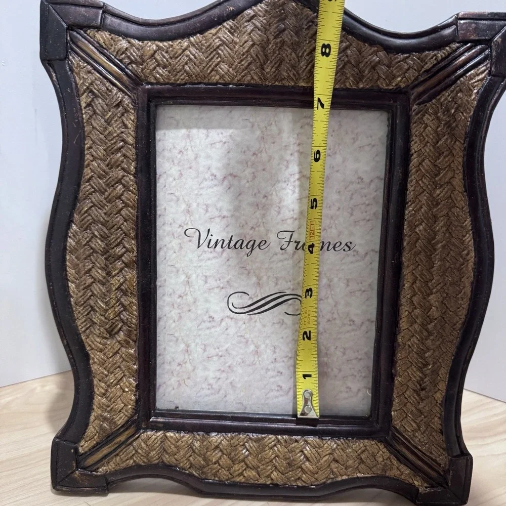 Dark Brown Trimmed Textured Woven Wicker Rattan Style Picture Frame Heavyweight